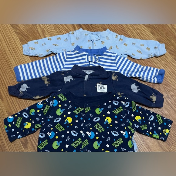 Onesies lot 4 long sleeve footie pajamas newborn boy winter fall set - Picture 3 of 11